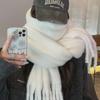 "2024 New Korean-Style White Thick Scarf for Girls - Versatile Winter Shawl & Neck Warmer"