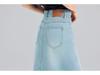 Women's Light Blue High-Waist Denim Midi Skirt with Back Slit and Double Buttons, Spring 2025 Collection – Elastic, Slimming Long Skirt
