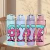 1PC Colorful Number 67 Font 750ml Color Plastic Sports Water Bottle Leakproof Flip Straw Lid Suitable for Sports Office Home Use