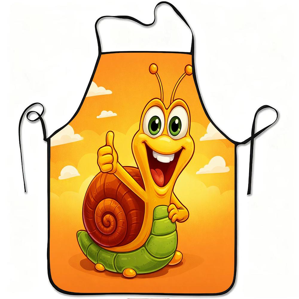 1pc Happy Smiling Snail Cartoon Print Apron, Durable And Easy to Clean, Adjustable Waistband, Polyester Material, for Kitchen Cooking, Gardening, Orch