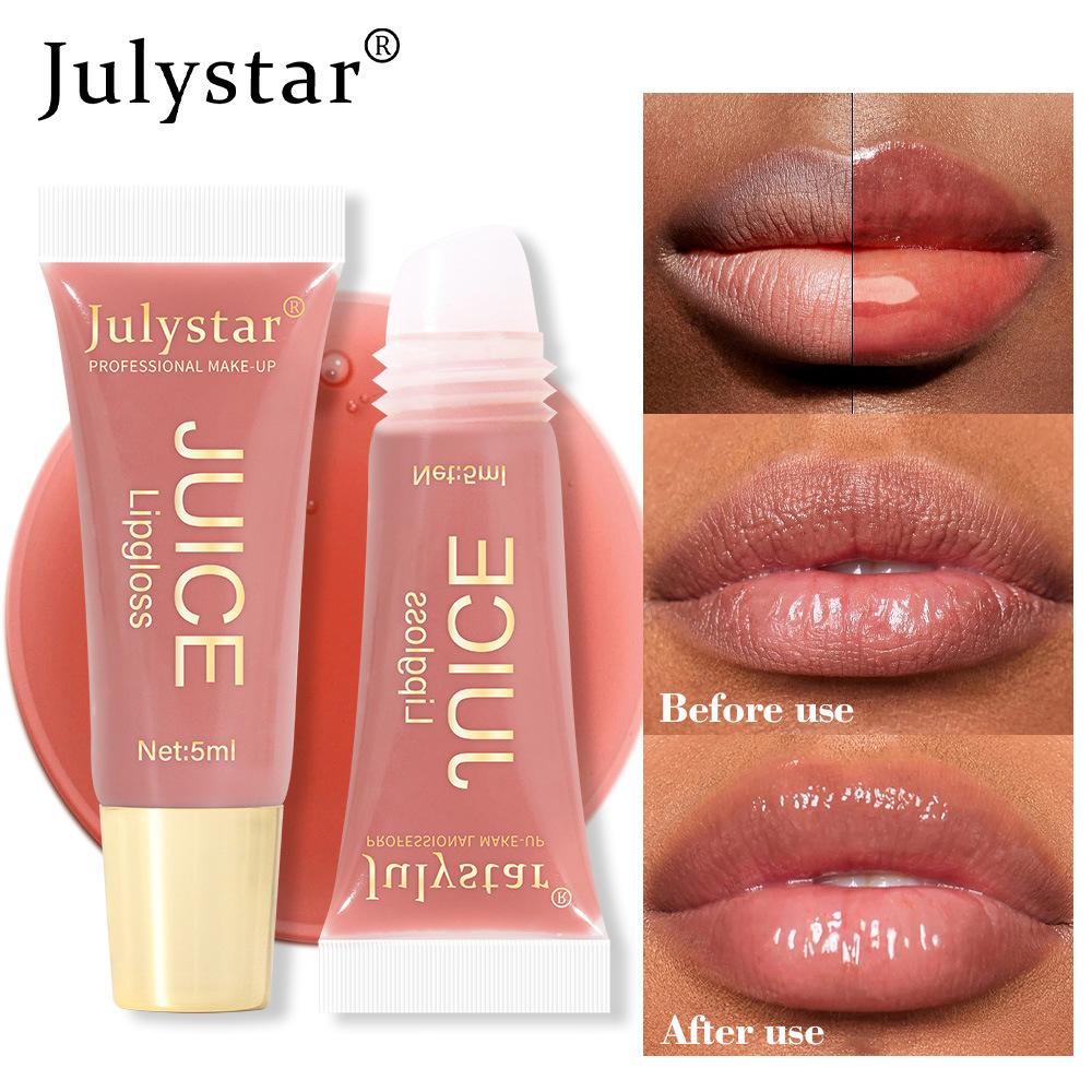 Julystar Juice Lipgloss Natural Long-Lasting Moisturizing Mirror Lip Oil Fruit Flavored Plumping Water Glossy Tinted Liquid Lipstick Makeup 5ml