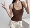 Women Scuplted  Solid Color Square Neck Tank Top