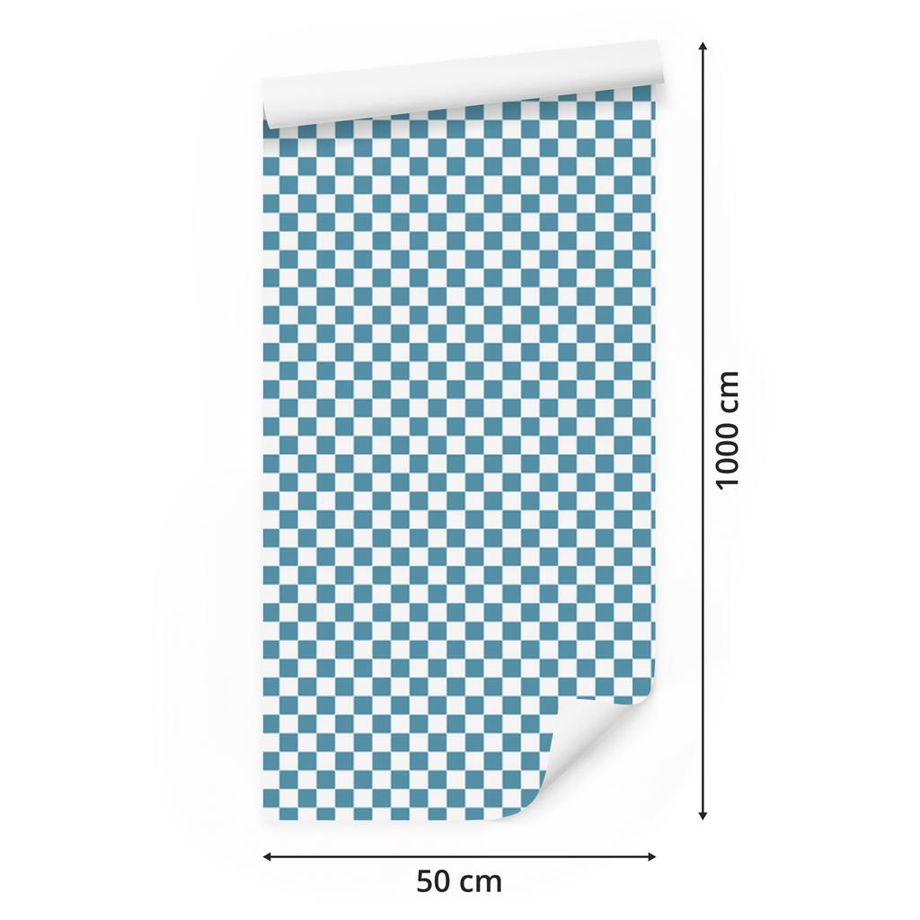 Checkerboard wallpaper turquoise and white, fine detail 50x1000