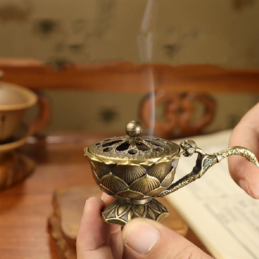 Ручной держатель благовоний Lotus, винтажный сплав, полая палочка для благовоний, держатель благовоний с крышкой, украшение для ароматерапии