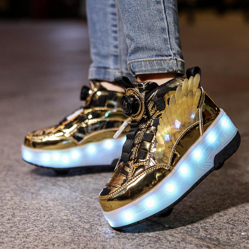 TUINANLE Kids Led Shoes Children’s Two Wheels Luminous Glowing Sneakers Heels Skate Shoes Boys Girls