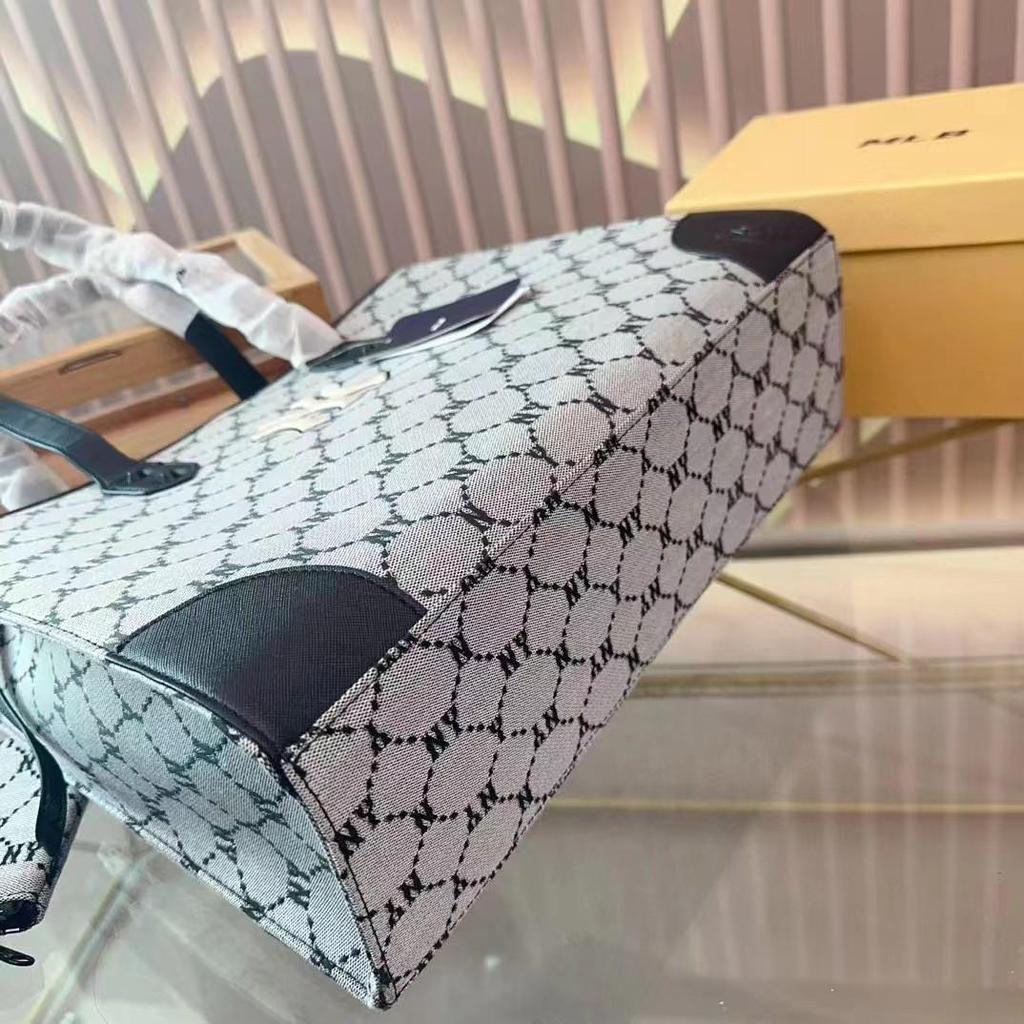 New Korean MLB Full-Logo NY Tote Bag: All-Over Print, Large Capacity, Versatile Shoulder Handbag