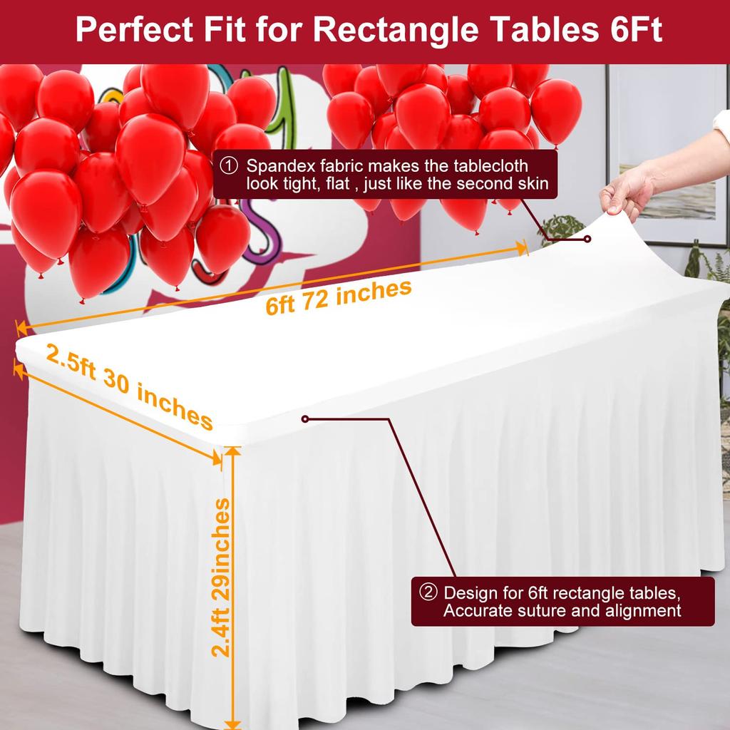 Покрывало для стола из спандекса 6 футов/8 футов, эластичные скатерти с юбками для прямоугольных столов, эластичные скатерти на резинке