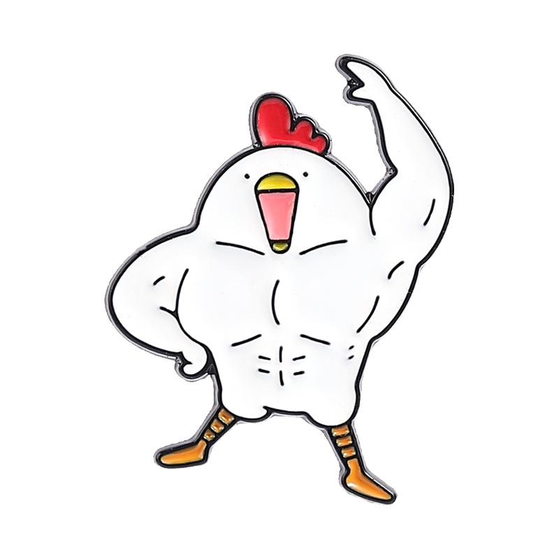Bodybuilding Chicken Enamel Pins Cartoon Strong Muscle Animal Brooches Lapel Badge Cute Funny Jewelry Gift for Friends