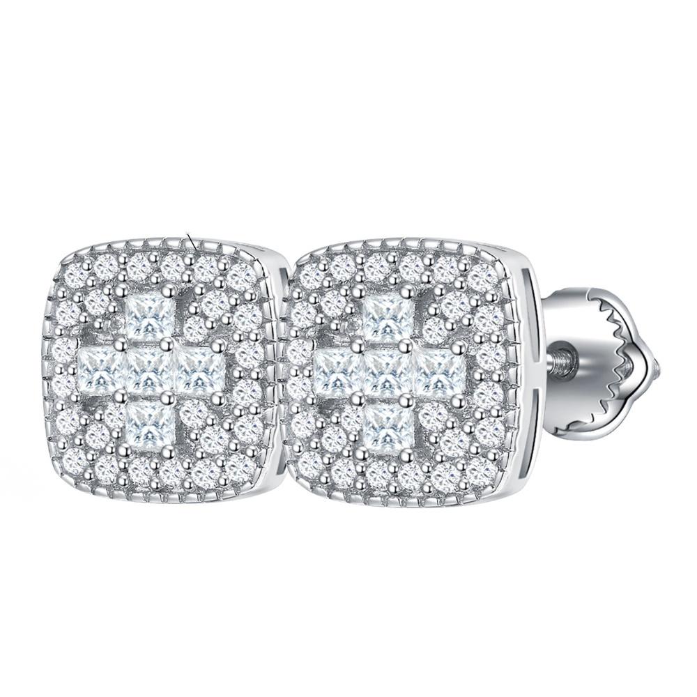 925 Sterling Silver Square Moissanite Earrings Silver 925 Unique Stud Earrings for Women