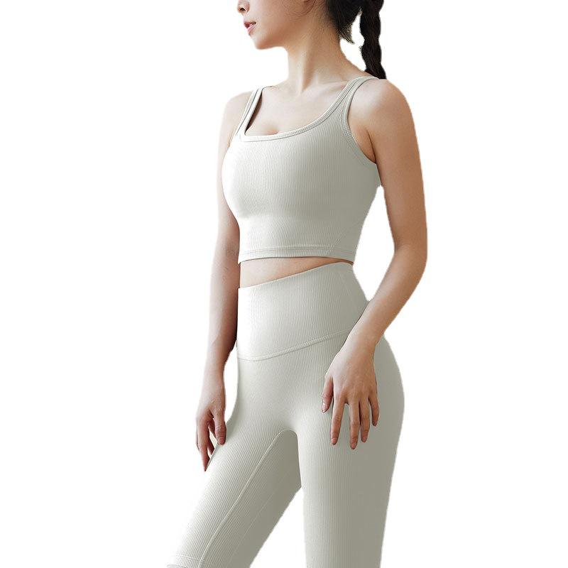 Женский рубчатый спортивный топ-бра с полосками и спинкой-борцовкой - Европейский и американский стиль, ударопрочный для йоги и бега