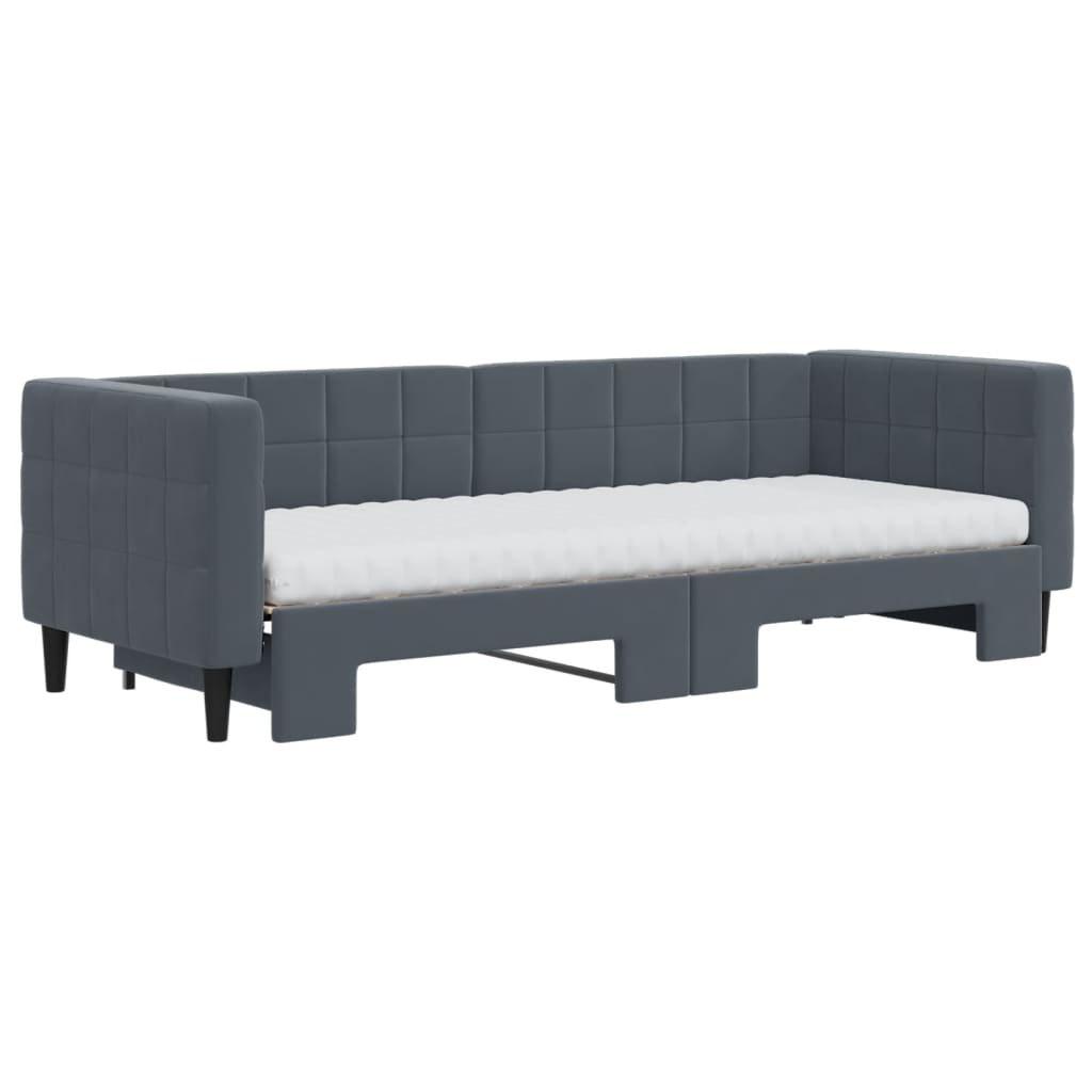 Vidaxl Sofa Rozsuwana Z Materacami, Ciemnoszara, 80X200 Cm, Aksamit