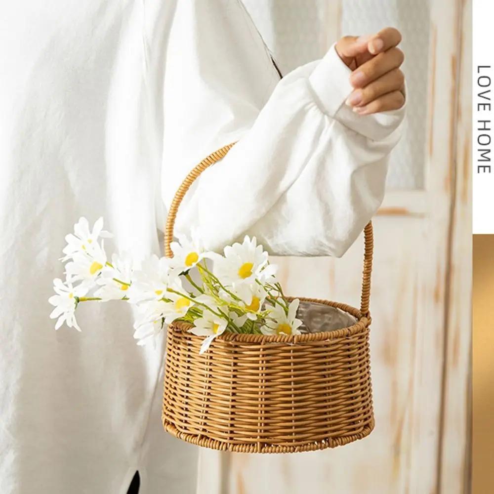 Плетеная корзина для невесты из ивового ротанга, ручной работы, плетеная корзина для пикника, украшение в подарок