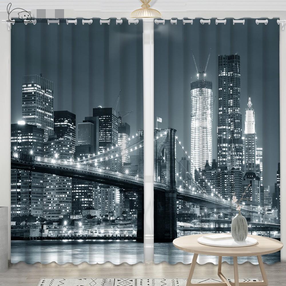 2Panels New York City Night Curtain Статуя Свободы Шторы для спальни Гостиная Кухня Оконные жалюзи Cortinas Верхняя часть с люверсами
