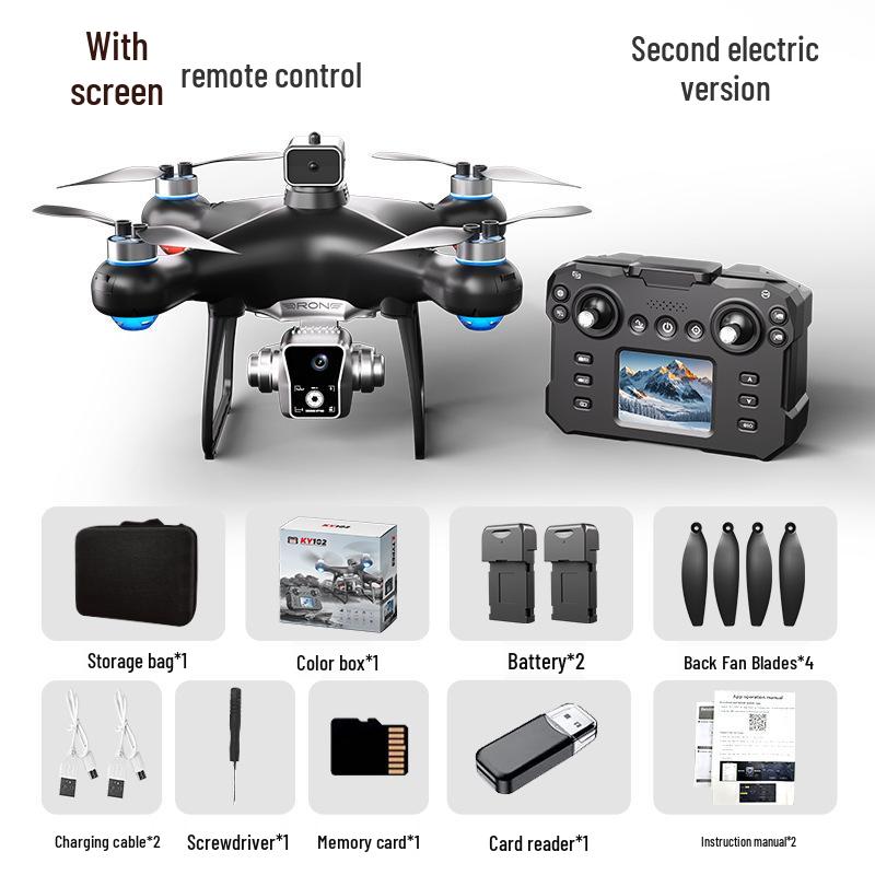 Дрон KY102 с управлением экраном, позиционированием по оптическому потоку, бесколлекторным двигателем и четырехосевым пультом дистанционного управления.