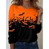 Retro Women Long Sleeve Tops Casual Graphic Halloween Ghost Bat Tee Shirt Blouse Crewneck Fall Winter Streetwear Style Pullover