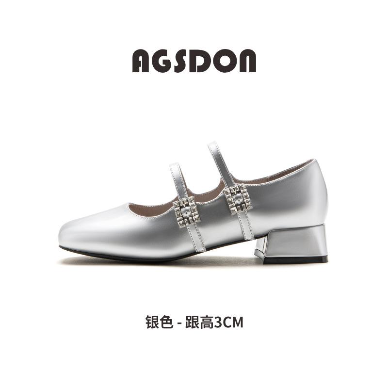 Туфли Мэри Джейн Augustine черного цвета Женские 2025 Новые Весенне-летние На низком каблуке Французский вечерний темперамент Туфли с квадратным носком