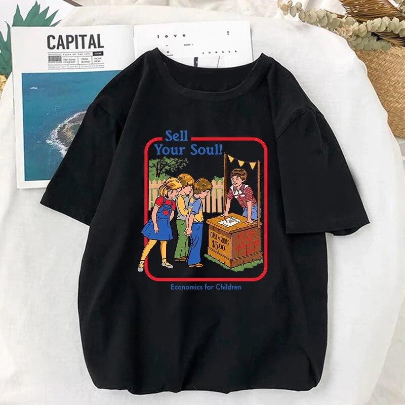 Продай свою душу! Футболка винтажная, классическая, 90-х годов, сатана, демон, забавные топы со сверхъестественным рисунком, женские топы унисекс, популярная уличная футболка с героями мультфильмов