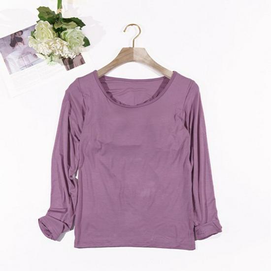 Женский однотонный топ с длинным рукавом и встроенной чашкой бюстгальтера – простой осенне-зимний стиль