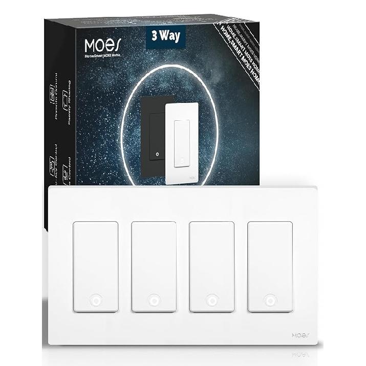 MOES Zigbee 3 Way Double Light Switch, 2 Gang Smart Wall Switches Single Pole, Require Neutral Wire, Support Remote Control, Compatible with