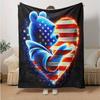 1pc American Flag Heart Flannel Blanket Soft Warm Throw Blanket for Bedroom Living Room Bed Travel Camping Picnic Gift. M072201125