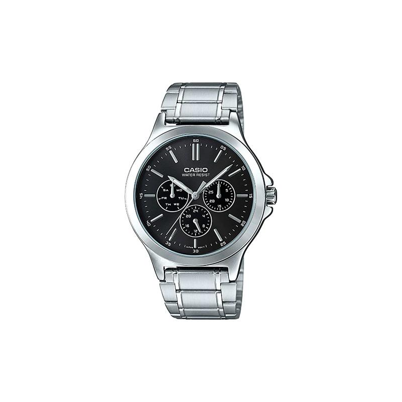 Casio Серия STANDARD Водонепроницаемые 30 м Кварцевый механизм Стальной ремешок Японские и корейские часы Мужские';s Часы Черный циферблат MTP-V300D-1A