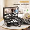 Portable Large-Capacity Makeup Box with LED Mirror for Cosmetics & Skincare