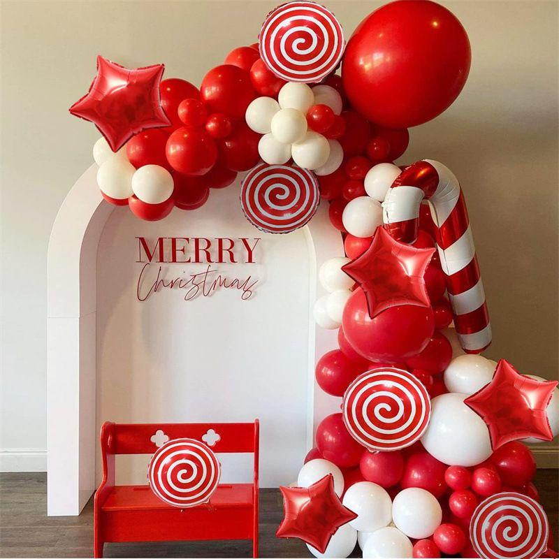 Christmas-themed Balloon Candy, Cane, Lollipop Shaped Red and White Balloon Set Decoration