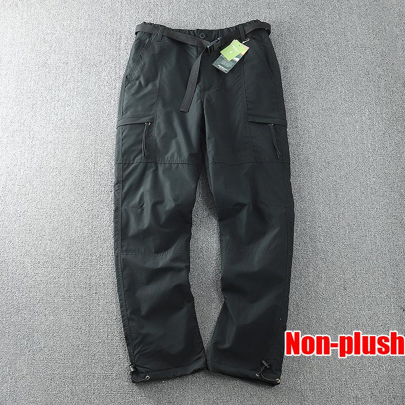 Плюшевые и неплюшевые(По желанию) Водонепроницаемые теплые флисовые брюки-карго, мужские зимние уличные плюс бархатные свободные прямые повседневные брюки с множеством карманов