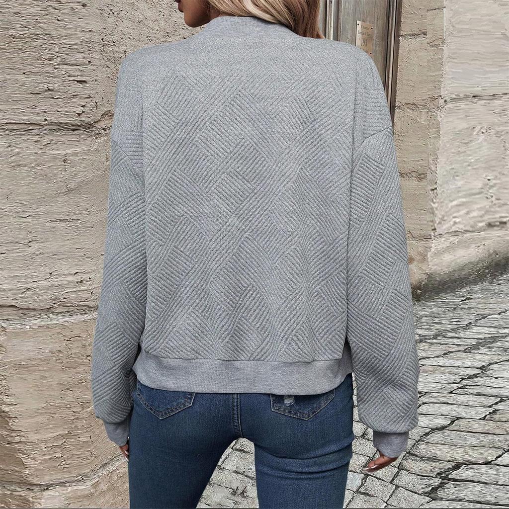 Autumn Winter Solid Color Zipper Jacket Baseball Collar Casual Coat for Women Long Sleeve Jackets & Coats