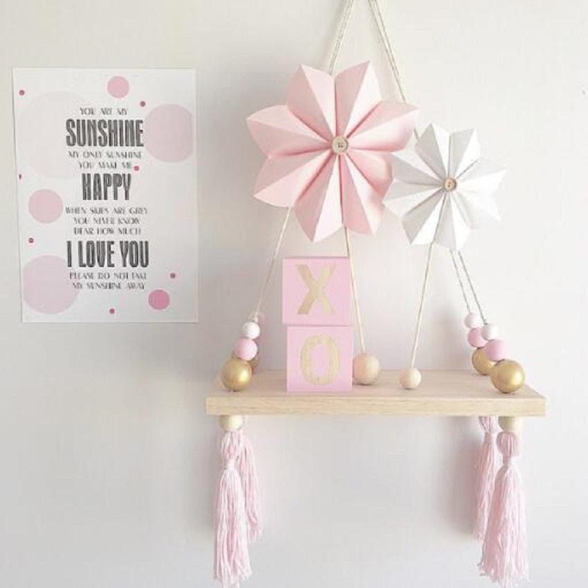 Полка для хранения в скандинавском стиле, деревянная доска, настенные украшения, подвеска с кисточками и бусинами для украшения детской комнаты, реквизит для фотосессии