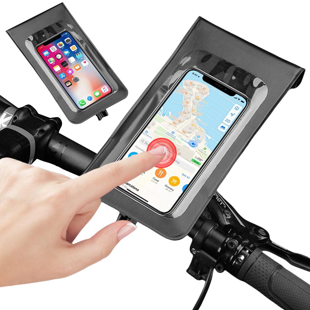 Waterproof Bicycle Phone Bag Stand Bicycle Handlebar Holder Bag Touch Screen Handlebar Phone Holder for 4.7-6.5 Inch Smartphone