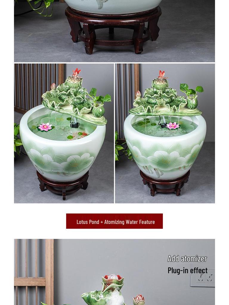 Цзиндэчжэньский аквариум для золотых рыбок: Напольный керамический водный объект для балкона, офиса или гостиной.