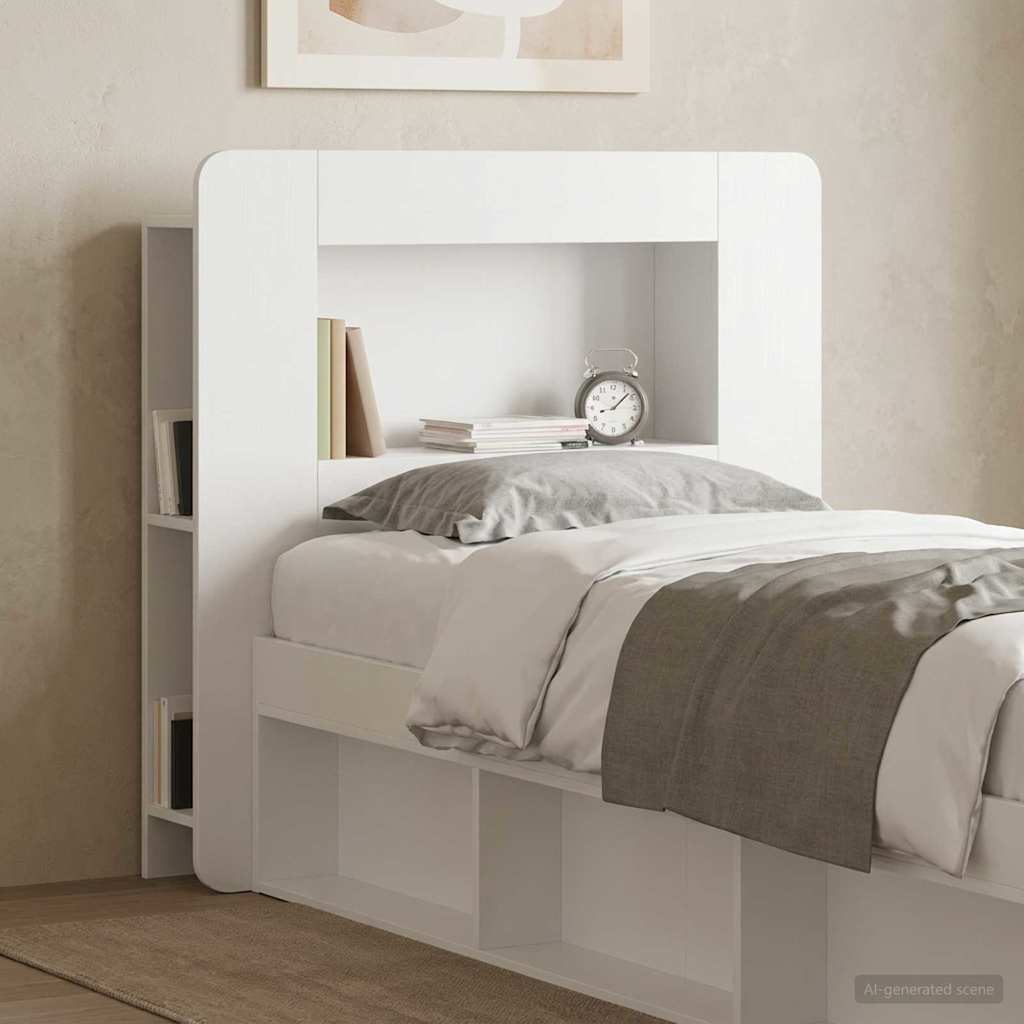 Headboard Cabinet with Storage Glossy White Engineered Wood