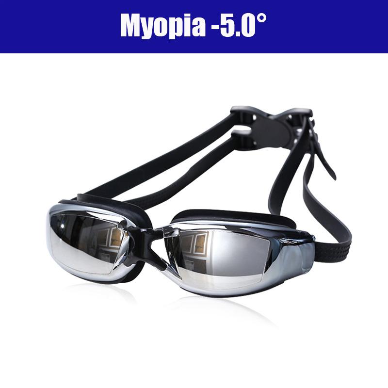 Очки для плавания черного цвета с гальваническим покрытием для взрослых от -1,5 до -8,0 близорукости, водонепроницаемые, противотуманные очки для плавания