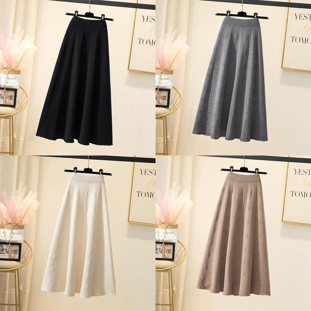 Womens High Waist Knitted Midi Skirt With Thick Woolen Material For Autumn Winter Elegance