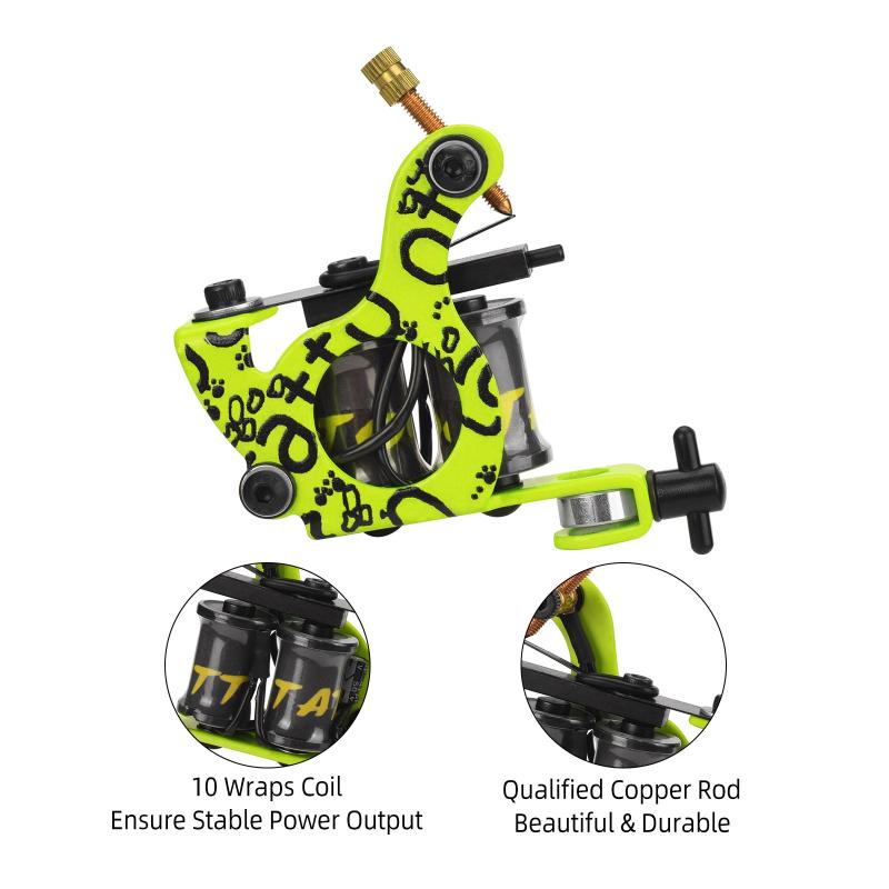 10 Wraps Lemon Yellow Letter Tattoo Coils Machine Professional Electroplated Iron Frame Tattoo