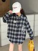 2025 Осень Рубашка в клетку с длинным рукавом для девочек - Повседневная мода в корейском стиле для детей среднего и старшего возраста
