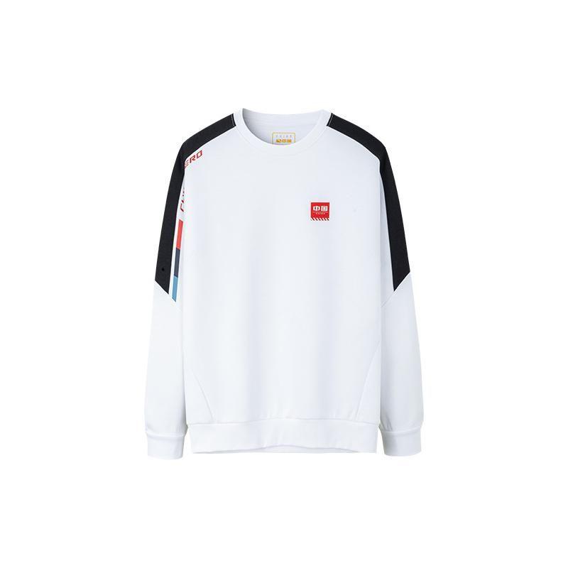 Anta Толстовка мужская с логотипом Training Series Wide Striped с круглым вырезом и длинным рукавом, свободная посадка, белая 952237715-1