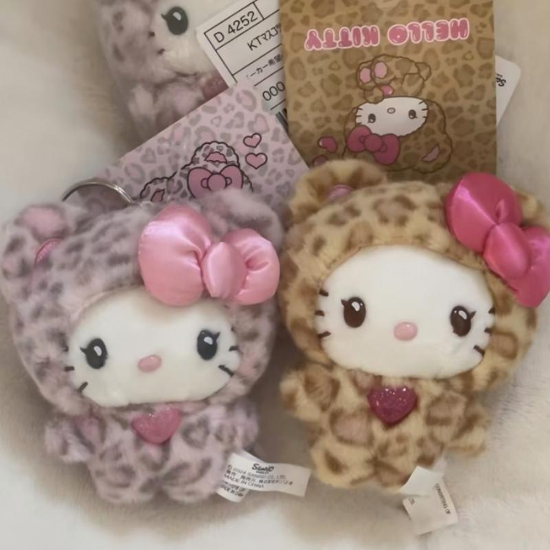 Серия Sanrio с леопардовым принтом Плюшевый брелок-подвеска для сумки Hello Kitty Сладкий подарок на день рождения для детей и девочек