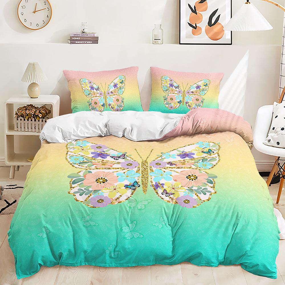 Постельное белье из трех предметов с насекомыми и бабочками, пододеяльник с 3D цифровой печатью, комплект