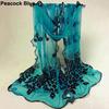 Women Peacock Flower Embroidered Lace Scarf Long Soft Wrap Shawl