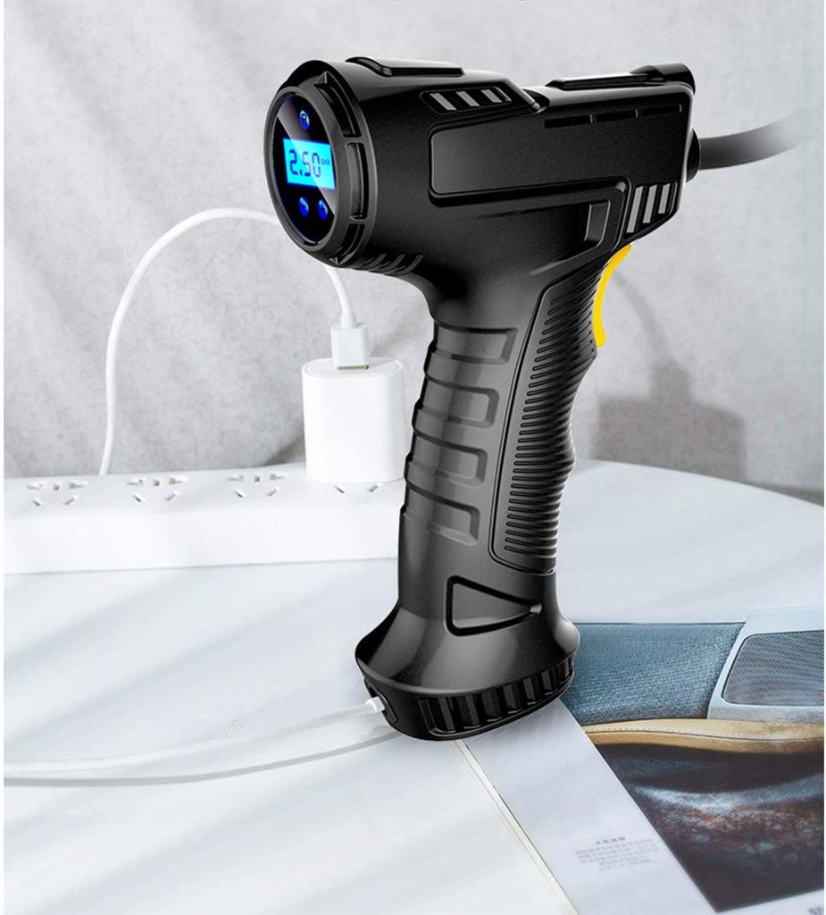 Насос для подкачки шин, воздушный компрессор, портативный, с ЖК-экраном, цифровым манометром, светодиодной подсветкой и возможностью зарядки от прикуривателя