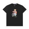 DS087 Ralph Lauren Летняя Мужская и Женская Хлопковая 100% Футболка с Медведем Поло с Принтом Медведя на Велосипеде и Подписью