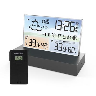 Метеостанция Беспроводная для помещений и улицы с датчиками Прозрачный стеклянный цветной дисплей Цифровой