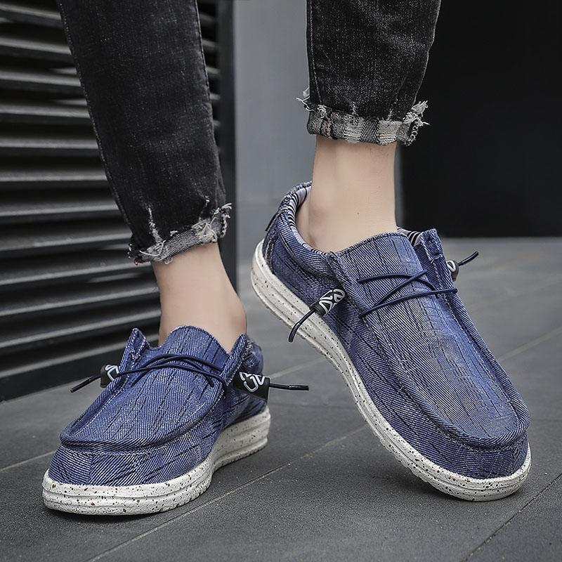 Летняя джинсовая парусиновая мужская дышащая повседневная обувь, уличные нескользящие кроссовки, удобная обувь для вождения, мужские мокасины, большой размер 40-48