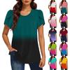 Women's Fashionable Round Neck Short Sleeve Gradient Print Casual Basic Pleated Pullover T-shirt Top