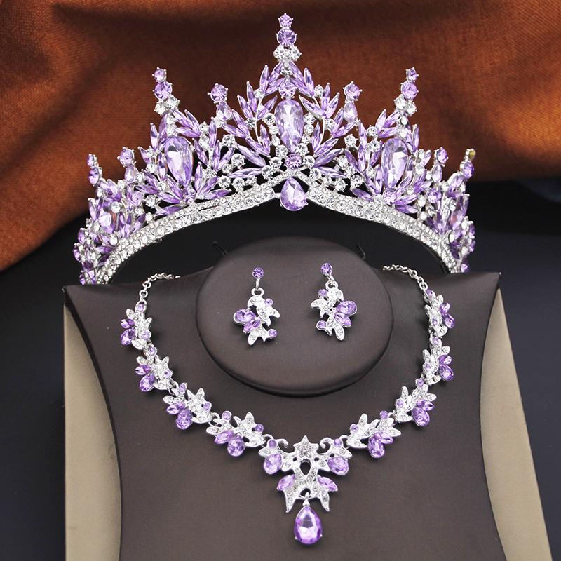 Bridal Jewelry Sets for Women Wedding Crown Birthday Tiaras and Choker Necklace Earrings Bride Party Costume Jewelry Accessories