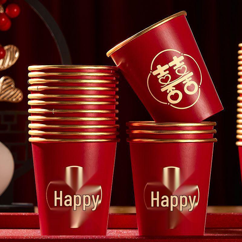 Роскошные Золотые Утолщенные Одноразовые Свадебные Чашки - Элегантные Красные Чайные Чашки для Банкетов и Домашнего Использования