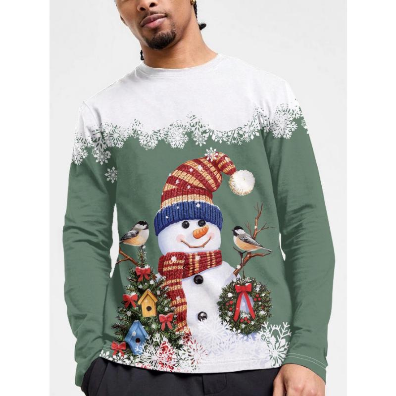 Christmas Theme Santa Claus 3D Prints Casual Men's Long Sleeved T Shirt Tee Sports Pullover Crew Neck Tops Spring&Fall Clothing