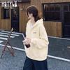 Женская винтажная куртка-бомбер на молнии с капюшоном в корейском стиле с логотипом